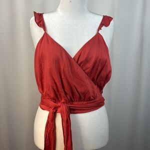 Express V-Neck Wrap Cropped Tank with Ruffled Spaghetti Straps- NWT- XL